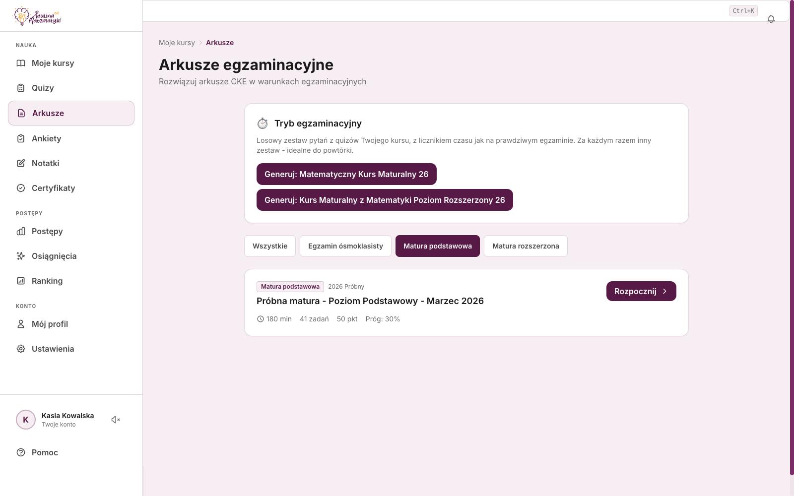 Arkusze maturalne CKE na platformie - tryb egzaminacyjny z licznikiem czasu