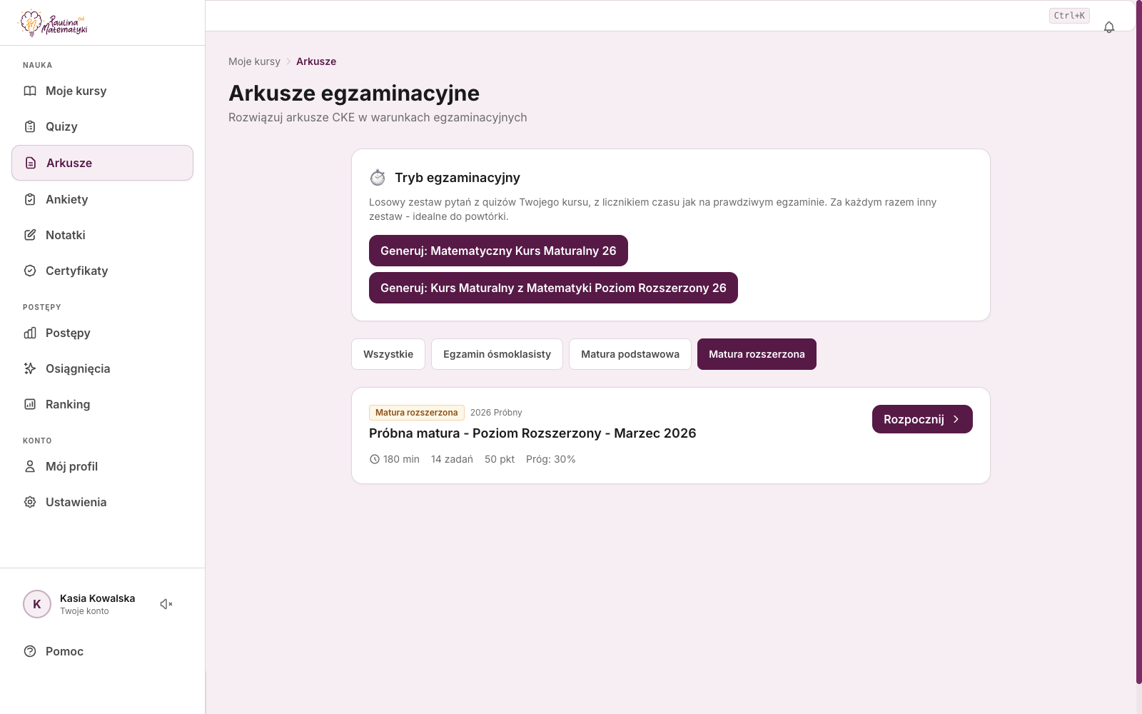 Arkusze maturalne CKE na platformie - tryb egzaminacyjny z licznikiem czasu